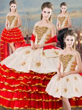 Comfortable White And Red Sleeveless Beading and Ruffled Layers Floor Length Sweet 16 Quinceanera Dress