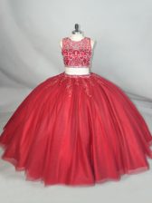  Floor Length Red Sweet 16 Dresses Scoop Sleeveless Zipper