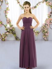  Dark Purple Sleeveless Floor Length Ruching Lace Up Dama Dress for Quinceanera