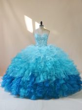  Multi-color Ball Gowns Organza Sweetheart Sleeveless Beading and Ruffles Floor Length Lace Up Ball Gown Prom Dress