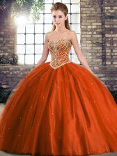  Rust Red Sleeveless Beading Lace Up Sweet 16 Quinceanera Dress