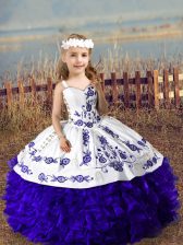 High Quality Straps Sleeveless Organza Pageant Gowns For Girls Embroidery and Ruffles Lace Up