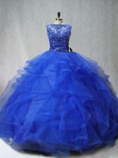 Artistic Ball Gowns Sleeveless Royal Blue Sweet 16 Dresses Brush Train Lace Up