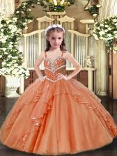  Peach Straps Lace Up Beading Winning Pageant Gowns Sleeveless