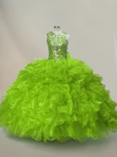 Nice Green Scoop Lace Up Ruffles and Sequins Sweet 16 Dress Sleeveless