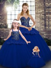  Ball Gowns Quince Ball Gowns Royal Blue Sweetheart Tulle Sleeveless Floor Length Lace Up