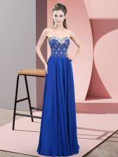 Fantastic Floor Length Blue Prom Dress Chiffon Sleeveless Beading