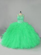 Most Popular Sleeveless Lace Up Floor Length Beading and Ruffles 15th Birthday Dress