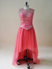  Coral Red Homecoming Dress Tulle Sleeveless Beading