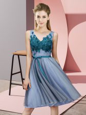 Clearance Blue Sleeveless Tulle Lace Up Quinceanera Dama Dress for Wedding Party