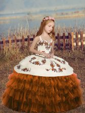  Brown Lace Up Little Girl Pageant Gowns Ruffled Layers Sleeveless Floor Length