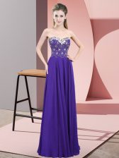  Floor Length Zipper Homecoming Dress Purple for Prom and Party with Beading