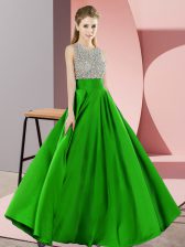  Green Backless Scoop Beading Homecoming Dress Elastic Woven Satin Sleeveless