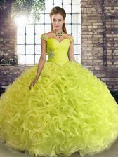 Fitting Yellow Green Sweet 16 Dresses Military Ball and Sweet 16 and Quinceanera with Beading Off The Shoulder Sleeveless Lace Up