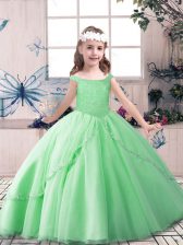  Apple Green Lace Up Kids Formal Wear Beading Sleeveless Floor Length