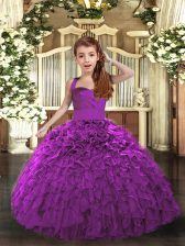 Exquisite Organza Straps Sleeveless Lace Up Ruffles Little Girls Pageant Dress Wholesale in Purple