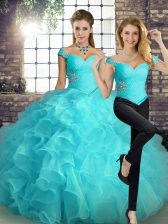Admirable Sleeveless Beading and Ruffles Lace Up Quinceanera Gown