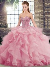  Pink Sweet 16 Quinceanera Dress Sweetheart Sleeveless Brush Train Lace Up