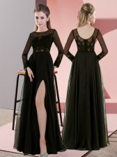 Most Popular Long Sleeves Floor Length Lace Zipper Vestidos de Damas with Olive Green