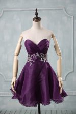 Customized Sweetheart Sleeveless Lace Up Prom Dress Purple Organza