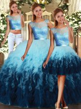 Noble Floor Length Lace Up Sweet 16 Dress Multi-color for Sweet 16 and Quinceanera with Lace and Ruffles