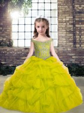  Off The Shoulder Sleeveless Lace Up Little Girl Pageant Gowns Green Tulle