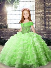  Ball Gowns Beading and Ruffled Layers Kids Formal Wear Lace Up Organza Sleeveless Floor Length