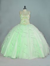 Trendy Apple Green Sleeveless Beading and Ruffles Floor Length 15th Birthday Dress