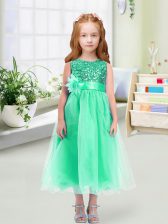 Nice Tea Length Turquoise Toddler Flower Girl Dress Scoop Sleeveless Zipper