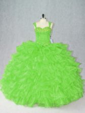 Beautiful Ball Gowns Organza Straps Sleeveless Beading and Ruffles Floor Length Side Zipper 15 Quinceanera Dress