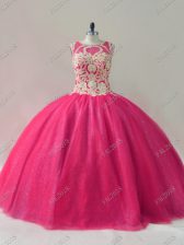 Adorable Floor Length Lace Up 15 Quinceanera Dress Hot Pink for Sweet 16 and Quinceanera with Beading