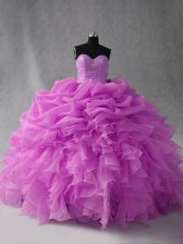  Ball Gowns Quinceanera Dresses Lilac Sweetheart Organza Sleeveless Floor Length Lace Up