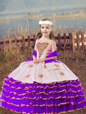 Fantastic Lavender Sleeveless Beading and Embroidery and Ruffled Layers Floor Length Kids Formal Wear