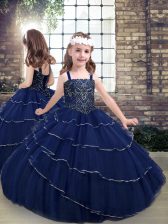 Hot Sale Tulle Sleeveless Floor Length Little Girls Pageant Dress Wholesale and Beading