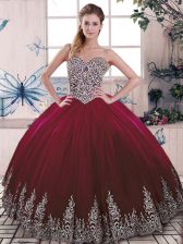  Tulle Sleeveless Floor Length 15th Birthday Dress and Beading and Embroidery
