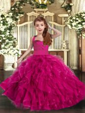 Fashion Straps Sleeveless Lace Up Little Girl Pageant Dress Fuchsia Tulle
