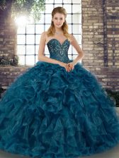 Extravagant Organza Sleeveless Floor Length Quinceanera Gown and Beading and Ruffles
