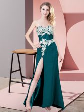 Clearance Teal Column/Sheath Sweetheart Sleeveless Chiffon Floor Length Zipper Lace and Appliques Prom Gown
