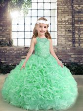  Apple Green Organza Lace Up Scoop Sleeveless Floor Length Evening Gowns Beading and Ruffles