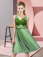  Apple Green V-neck Lace Up Appliques Quinceanera Court Dresses Sleeveless