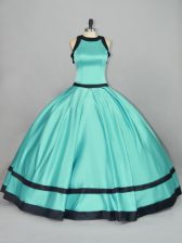  Sleeveless Floor Length Ruching Zipper Sweet 16 Dress with Aqua Blue