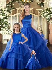  Ball Gowns Quinceanera Gowns Royal Blue Scoop Tulle Sleeveless Floor Length Lace Up