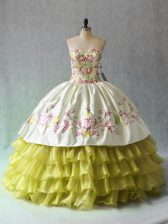 Low Price Yellow Green Sweet 16 Dresses Sweet 16 and Quinceanera with Beading and Ruffled Layers Sweetheart Sleeveless Lace Up
