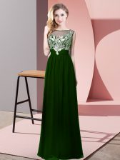 Pretty Dark Green Chiffon Backless Scoop Sleeveless Floor Length Homecoming Dress Beading