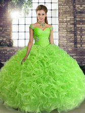 Sweet Ball Gowns Off The Shoulder Sleeveless Fabric With Rolling Flowers Floor Length Lace Up Beading Sweet 16 Dresses