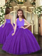  Floor Length Lace Up Pageant Gowns For Girls Purple for Party and Wedding Party with Ruching