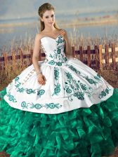  Embroidery and Ruffles Quince Ball Gowns Green Lace Up Sleeveless Floor Length