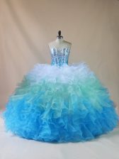  Multi-color Ball Gowns Organza Sweetheart Sleeveless Beading and Ruffles Floor Length Lace Up Quinceanera Dresses