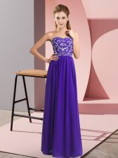Sexy Purple Empire Chiffon Sweetheart Sleeveless Beading Floor Length Lace Up Prom Gown