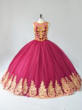 Fine Burgundy 15 Quinceanera Dress Sweet 16 and Quinceanera with Appliques Scoop Sleeveless Lace Up